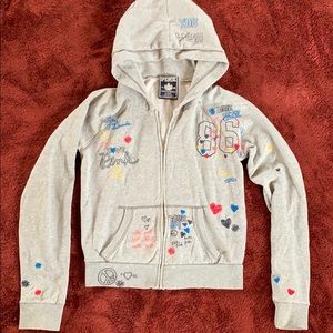 Victoria’s Secret pink zip hoodie gray graffiti Lg